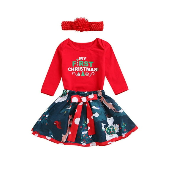 Newborn Baby Girl Christmas Clothes MY 1st First CHRISTMAS Romper Tutu Outfits