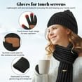 thumbnail image 7 of Bocaoying Womens Winter Beanie Scarf Gloves Set, Pom Pom Hat with Warm Fleece Lined Long Knit Scarf Touchscreen Gloves for Cold Weather, 7 of 7