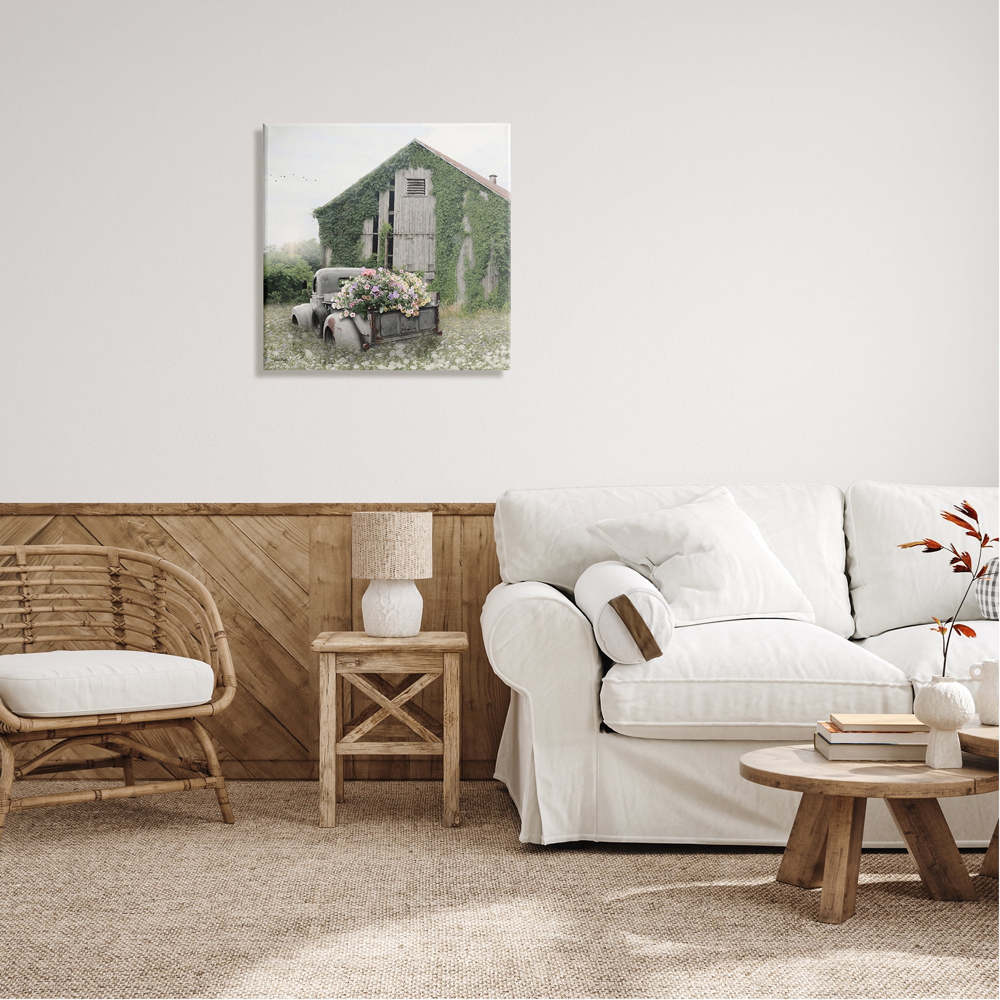 Stupell Industries Magical Farmhouse Barn Green Vine Botanicals Flower Field , 24 x 24, Design by Lori Deiter