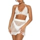 thumbnail image 1 of VISgogo Traje de falda de dos piezas para mujer, blusas halter con espalda abierta de color sólido blanco y falda con flecos ahuecada VISgogo  moda, 1 of 9