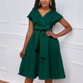 thumbnail image 4 of Pisexur Robe Midi pour Femmes Manches Courtes Col en V Robe d'Été Mode Unie Robe à Tempérament, 4 of 9