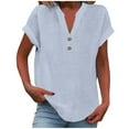 thumbnail image 1 of 2025 Women Spring Summer Clothing Sleeve Tee Solid Button Back Ruffled Baseball Tees for Women Short Sleeve Trim Blouse Casual Short Summer Tops Sleeve Blouse, 1 of 4