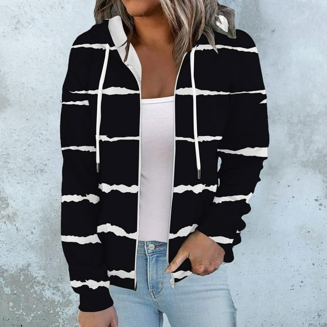 Chandails à Capuche Zippés pour Femmes Rabais de 50 % en Liquidation Blouse Imprimée Mode Hauts à Manches Longues Chandail Poches à Capuche