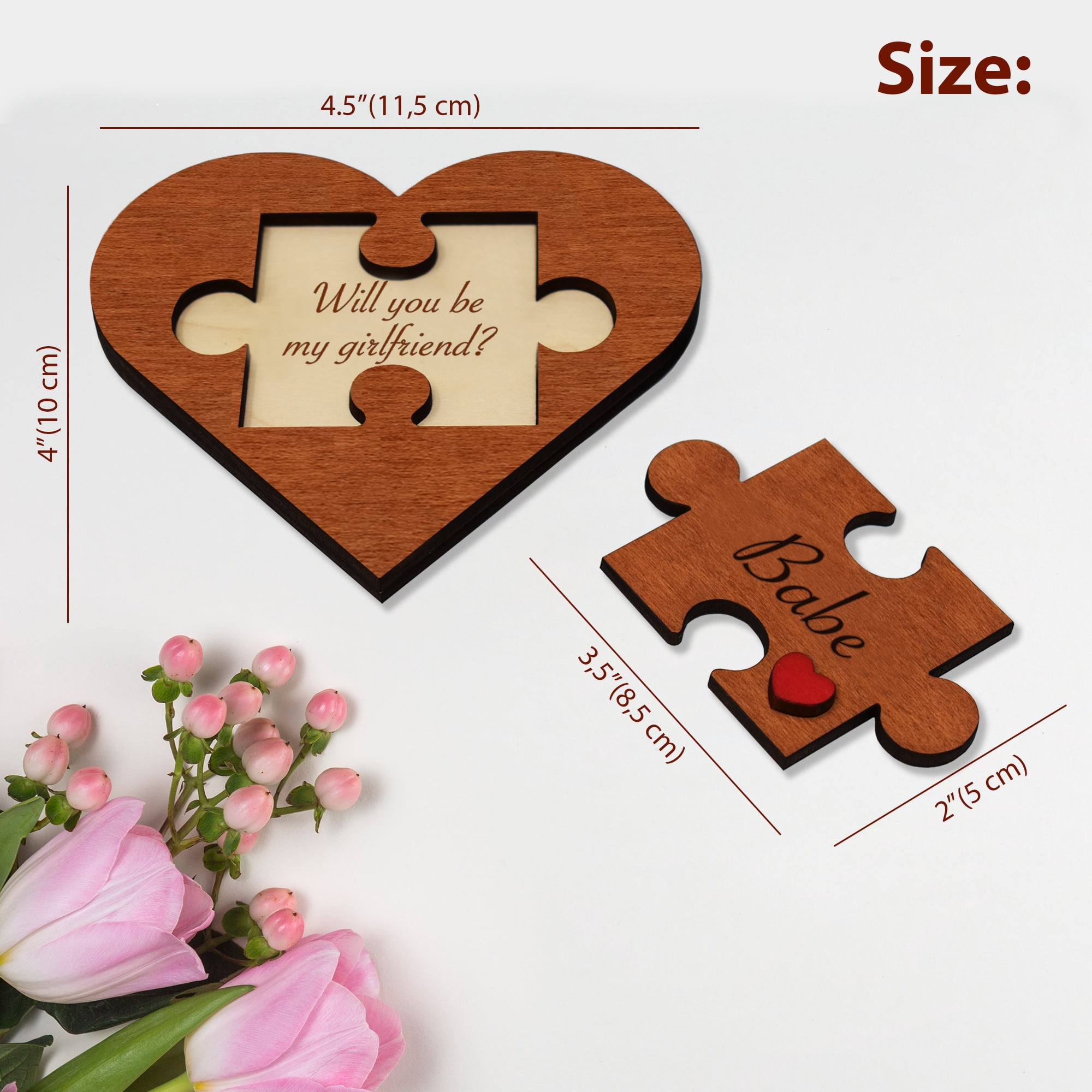 Will You Be My Girlfriend - Unique Be My Girlfriend Proposal Card Ideas, Engraved Wood Heart Shaped Gift Puzzle Piece Sign with Hidden Message, Wooden Wall or Table Mounted Décor