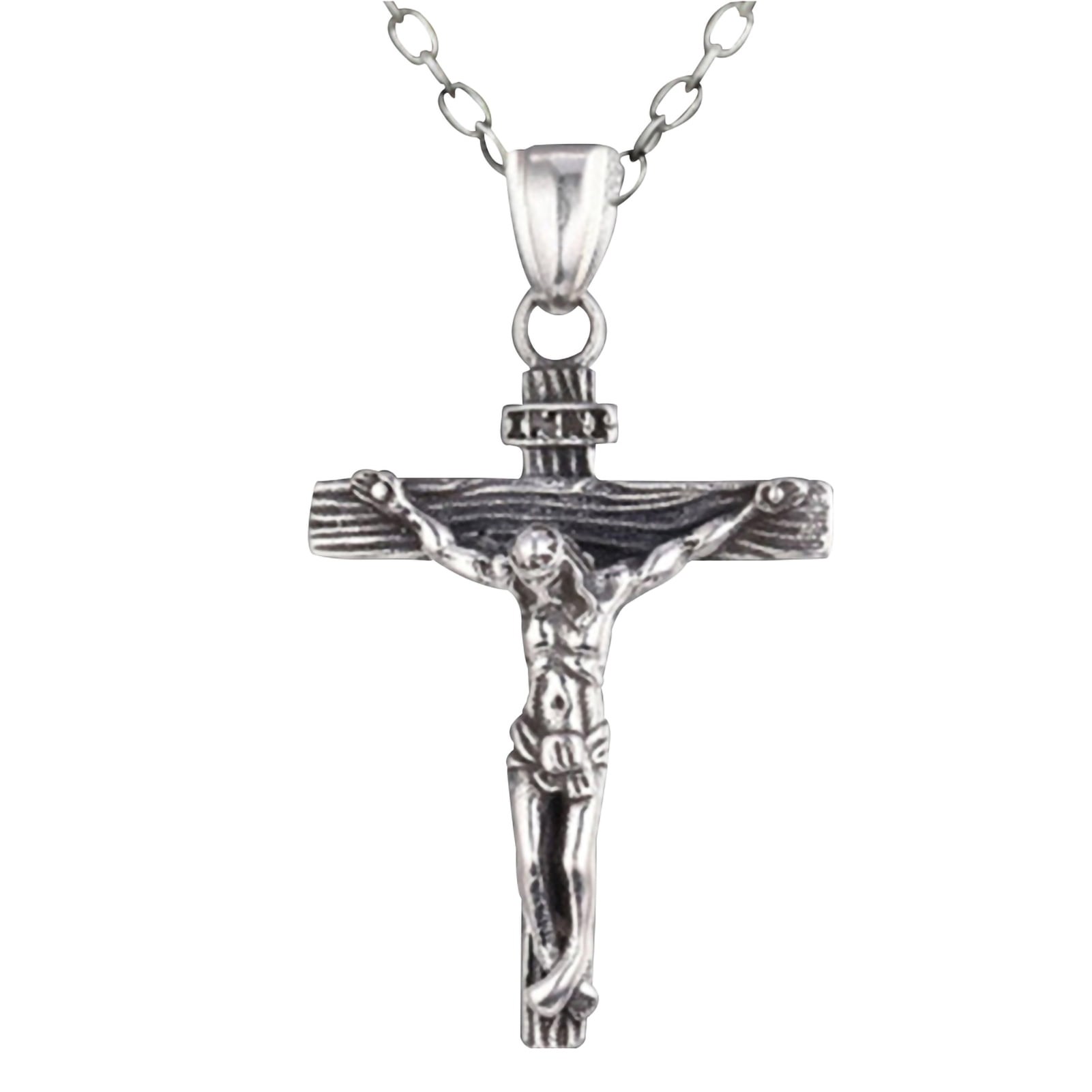 Flmtop Men Necklace Jesus Cross Dangle Anti Rust Stainless Steel