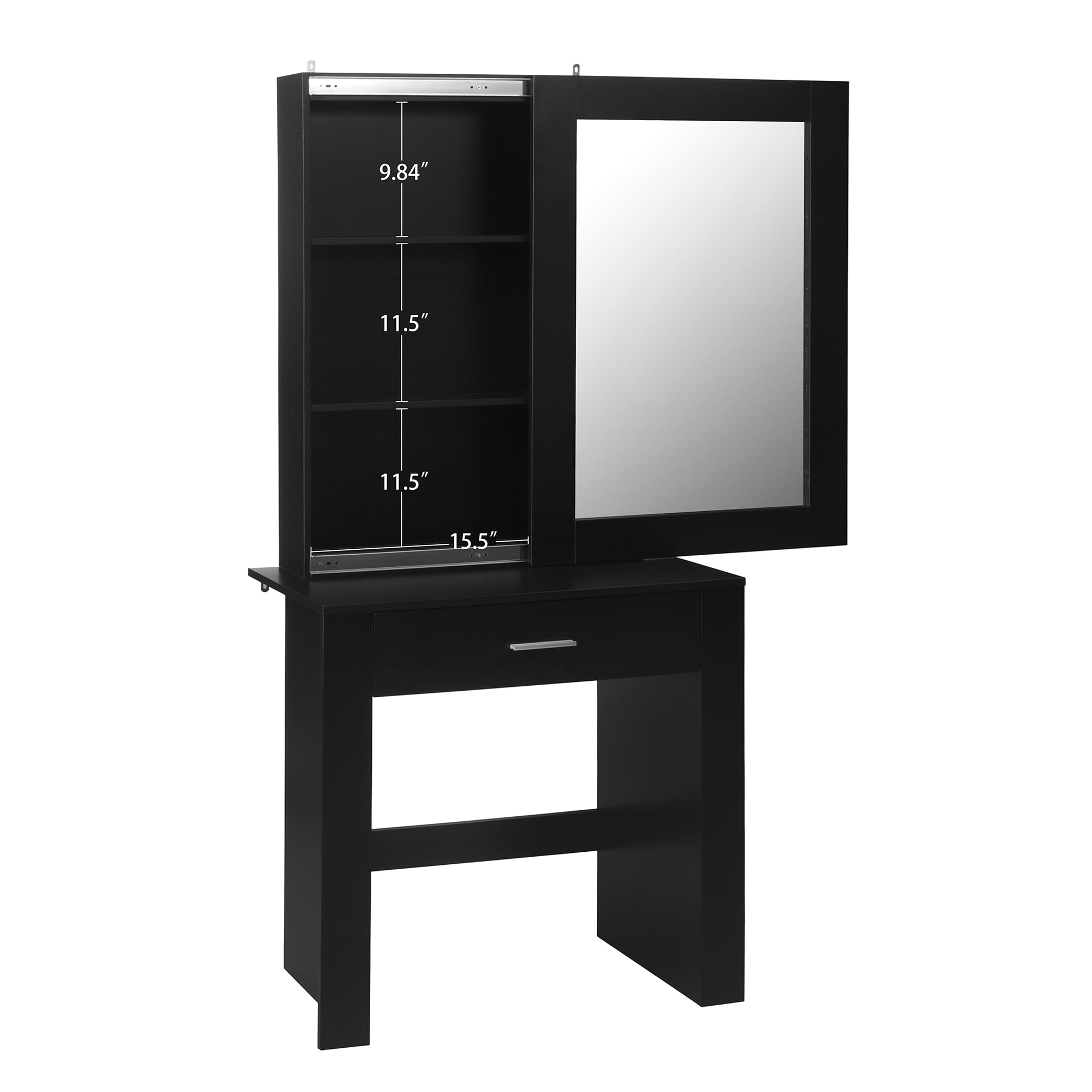 Resenkos Makeup Vanity Desk Set with Mirror & Stool, Bedroom Dressing Table with Large Drawers, Black