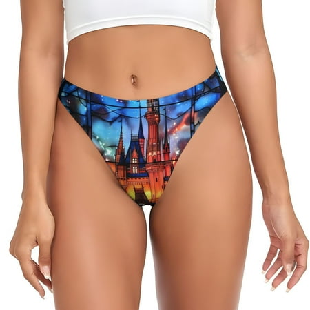 Rateoe Magical Stained Glass Castle Pattern Seamless Women Underwear Thongs No Show Ladies Thong No Line Breathable Comfortable Panties Undies for Women-X-Large