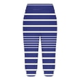 thumbnail image 4 of qelini Womens Capris Pull on Pants Basic Edition Plus Size Summer Gathering Stripe Print Elastic Waist Breathable Loose Casual Lightweight 2024 Fashion Cropped Trousers Pants Blue M, 4 of 6