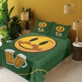 thumbnail image 2 of Ambesonne Emoji Fitted & Top Sheet Set with Shams, German Beer Lover Face Print, Forest Green Mustard, 2 of 5