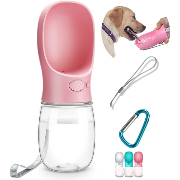Dog Water Bottle, Leak Proof Portable Pet Water Bottles for Dogs, Puppy Water Dispenser with Drinking Feeder for Travel (Pink 12oz)