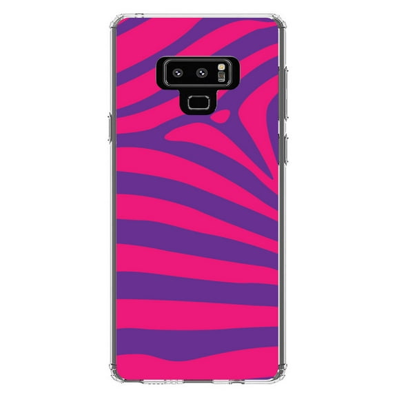 DistinctInk Clear Shockproof Hybrid Case for Samsung Galaxy Note 9 - TPU Bumper, Acrylic Back, Tempered Glass Screen Protector - Purple Hot Pink Zebra Skin Stripes