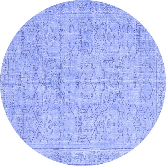 Ahgly Company Machine Washable Indoor Round Abstract Blue Contemporary Area Rugs, 8' Round