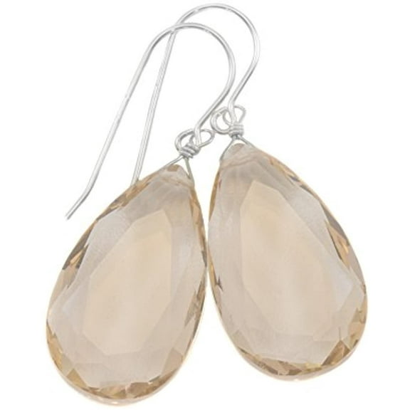 Sterling Silver Peach Pink Simulated Morganite Earrings Faceted Large Teardrops Simple Briolette Drops Designed for Adult Women