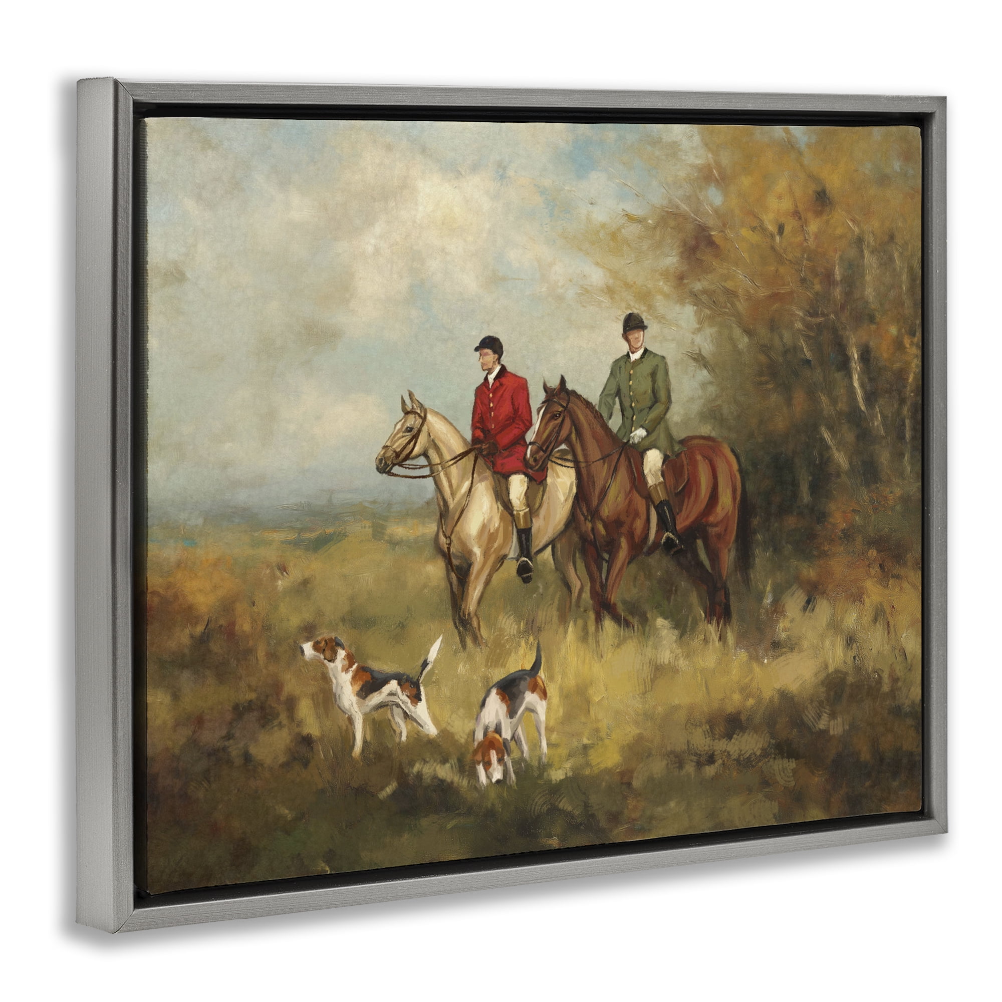 Stupell Industries Autumn Riders with Hounds Gray Framed Floater Canvas Wall Art, design by Ziwei Li