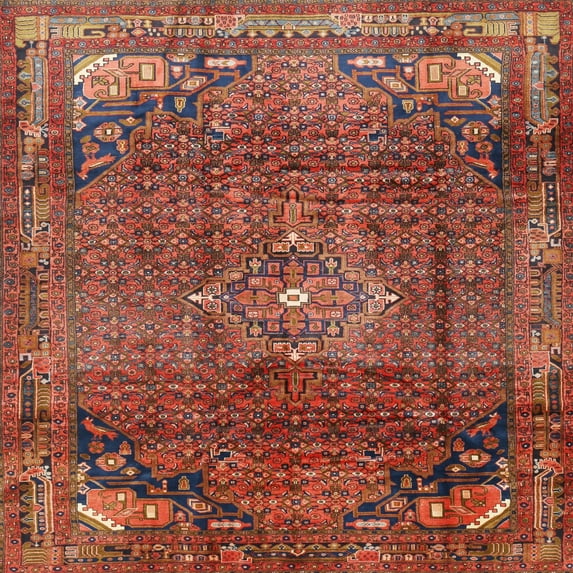 Ahgly Company Indoor Square Traditional Rust Pink Persian Area Rugs, 7' Square