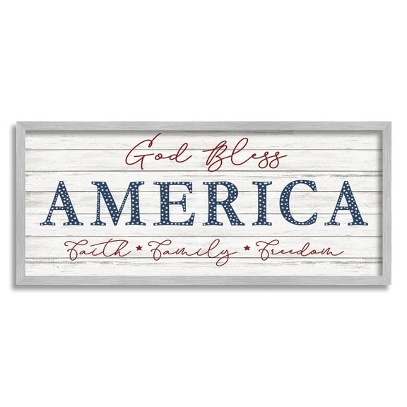 Stupell Industries God Bless Faith Family Freedom Hanging Sign,24 x 10, Design by Natalie Carpentieri