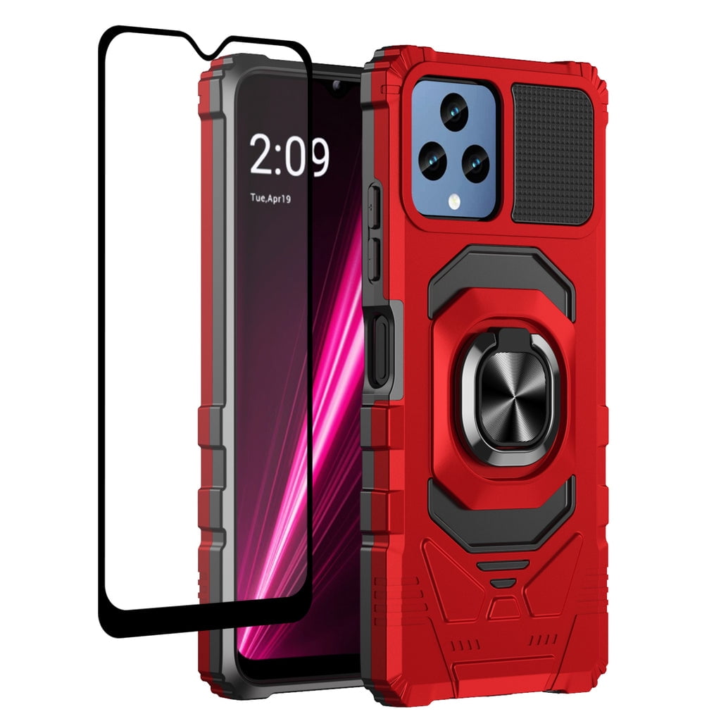 Galaxy Wireless Case for T-Mobile REVVL 6 5G Case with Tempered Glass Screen Protector Ring Kickstand Car Mount Shockproof Hard Phone Case Cover - Red