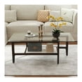 thumbnail image 3 of 42 Inch Glass Coffee Table with Storage, 2-Tier Rectangular Center Table for Living Room, Tempered Glass Top & Rubber Wood Legs, Modern Cocktail Table for Office & Home, 3 of 9