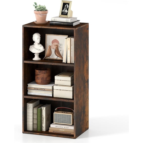 BoldGear 3-Cube Bookcase, Floor Standing Open Bookshelf w/7-Position Adjustable Shelf, Anti-Toppling Kits, 3-Tier Cubby Storage Display Shelf for Study Home Office (Rustic Brown, 1 Pack, 3-Tier)