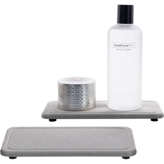 2 Pcs Water Absorbing Stone Trays, Kitchen/Bathroom Sink Soap Dish, Diatomite Tray Used for Hand Soap & Cosmetic Bottles in The Modern Home, 4" W x 8.3" L, Gray