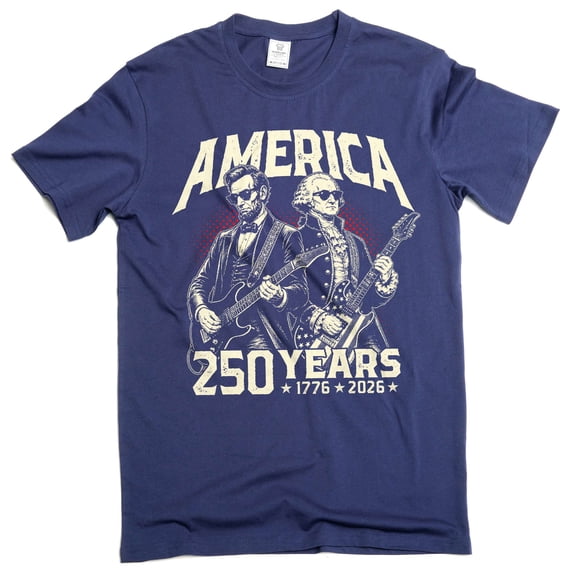 Men's 250 Years America Graphic T-Shirt: Washington, Lincoln Playing Guitars