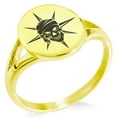 thumbnail image 1 of Stainless Steel Pirate Skull Star Compass Minimalist Oval Top Polished Statement Signet Ring, 1 of 1