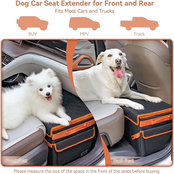 PETSFIT Back Seat Extender for Dogs, Dog Car Seat Extender with Storage, Collapsible Large Dog Car Seat for Dogs Up to 90 LBS (Black)