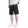 thumbnail image 4 of XFeng Men Black Embossed Jacquard Shorts Drawstring Elastic Waist Casual Knee‑Length Shorts, 4 of 7