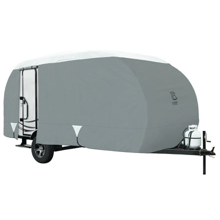 Classic Accessories OverDrive PolyPRO™ 3 Deluxe R-Pod Travel Trailer Cover, Fits up to 20' long Trailers - Max Weather Protection with 3-Ply Poly Fabric Roof RV Cover , Grey/Snow (Best Travel Trailer Under 20 Feet)