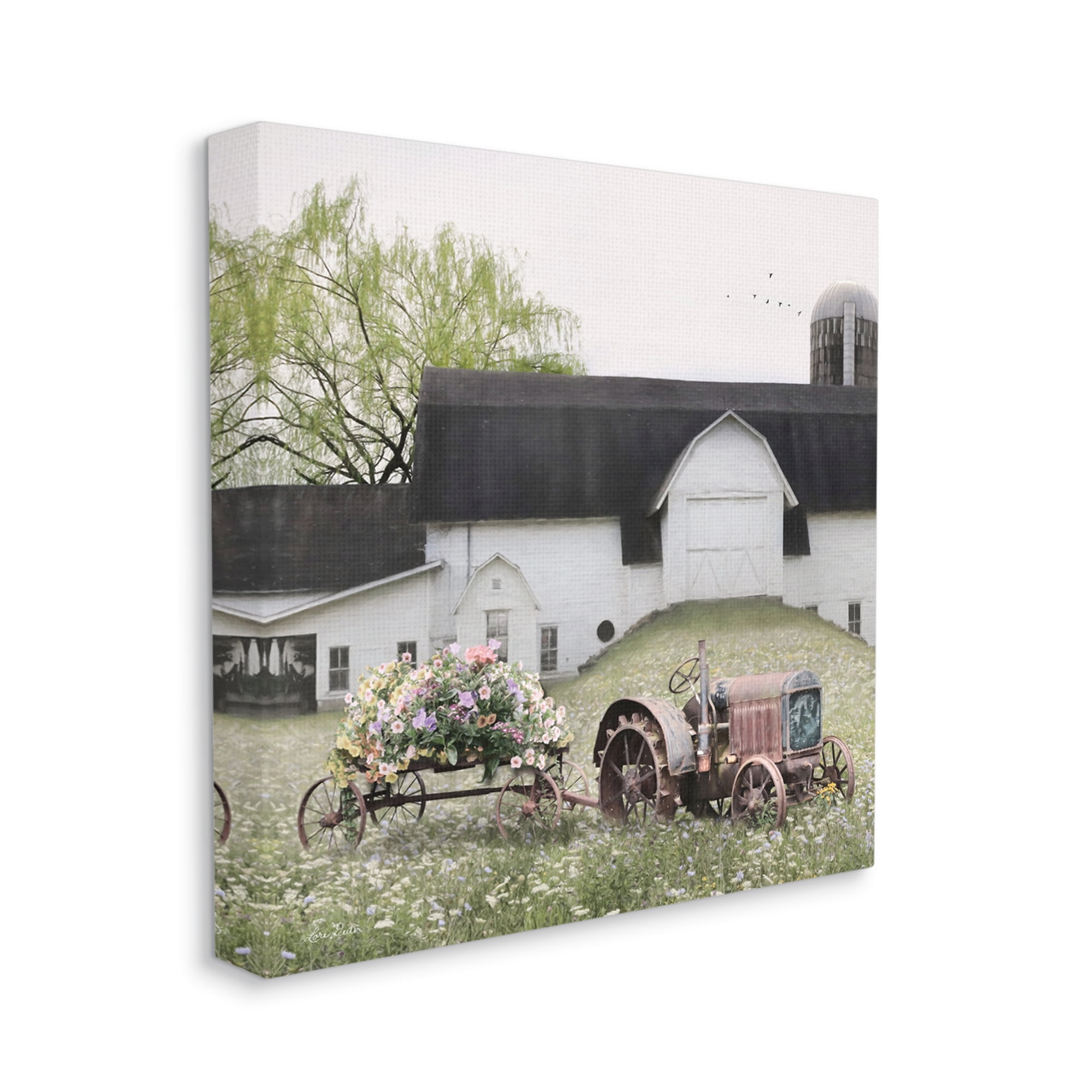 Stupell Industries Floral Bouquet Tractor Flower Field Barn Farmhouse Farmhouse Photography Gallery-Wrapped Canvas Print Wall Art, 17 x 17, Design by Lori Deiter