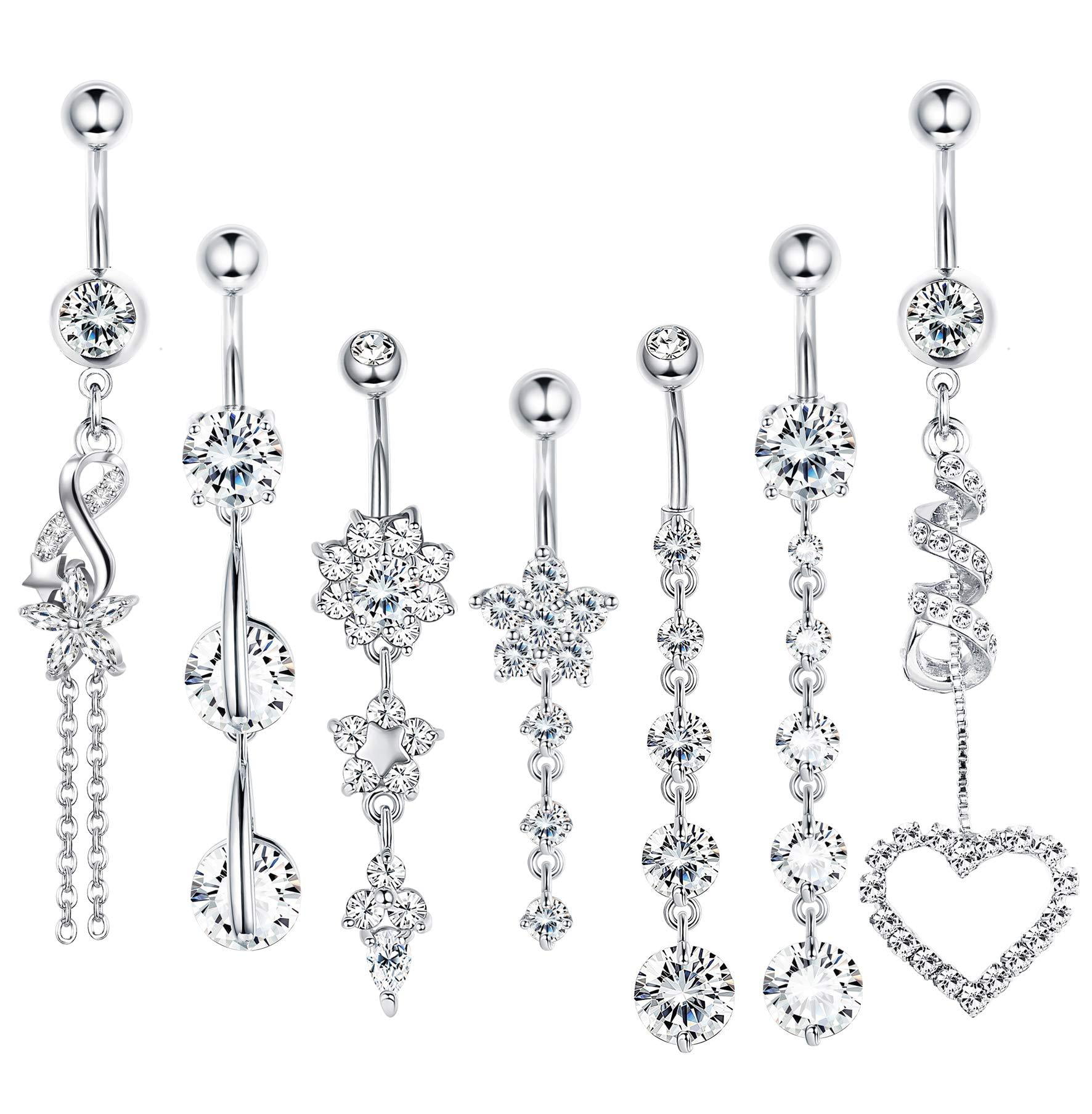 10 Pcs Belly Button Ring Double Jeweled Belly Rings Surgical Steel 