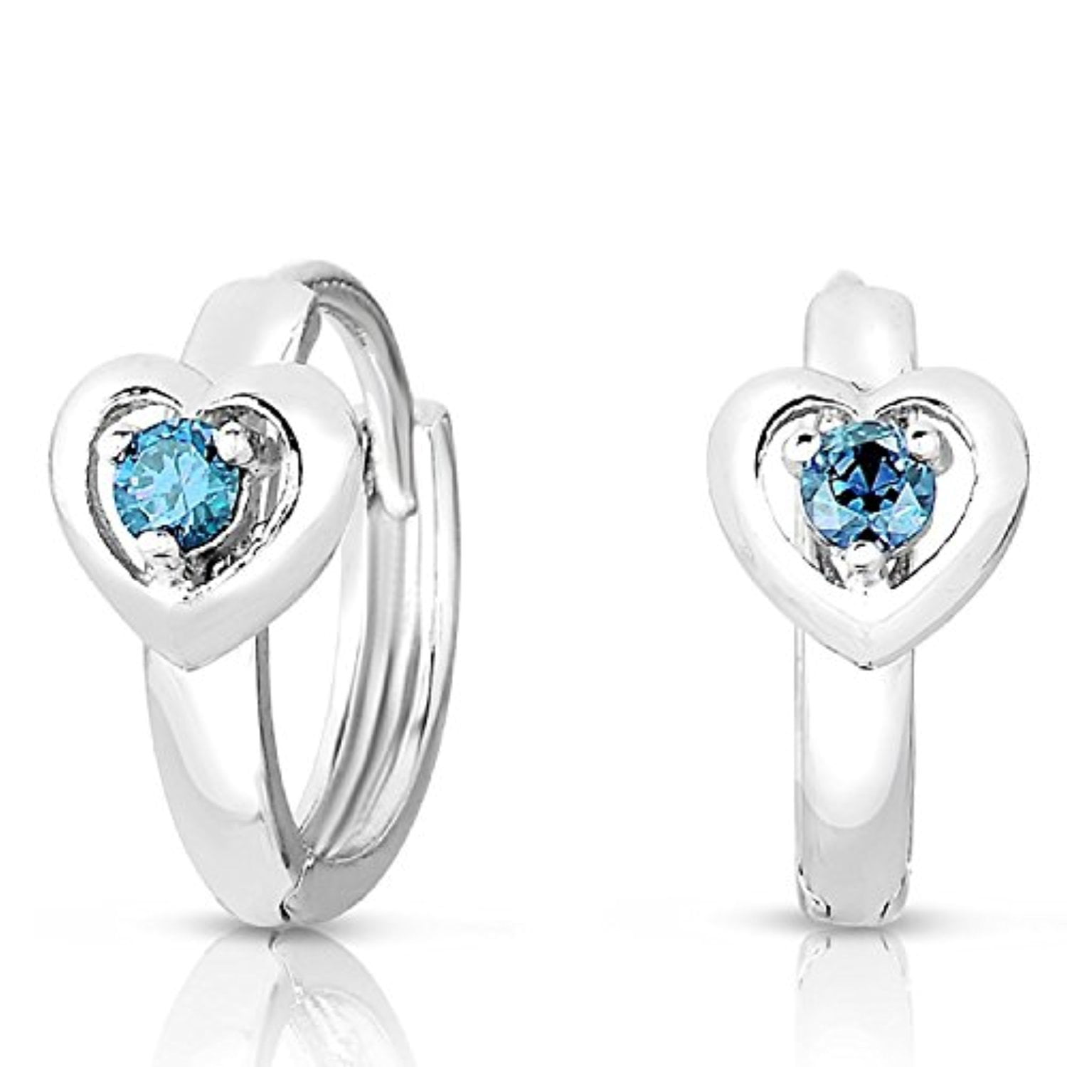 Girls Sterling Silver and March Simulated Birthstone Color Heart Design
