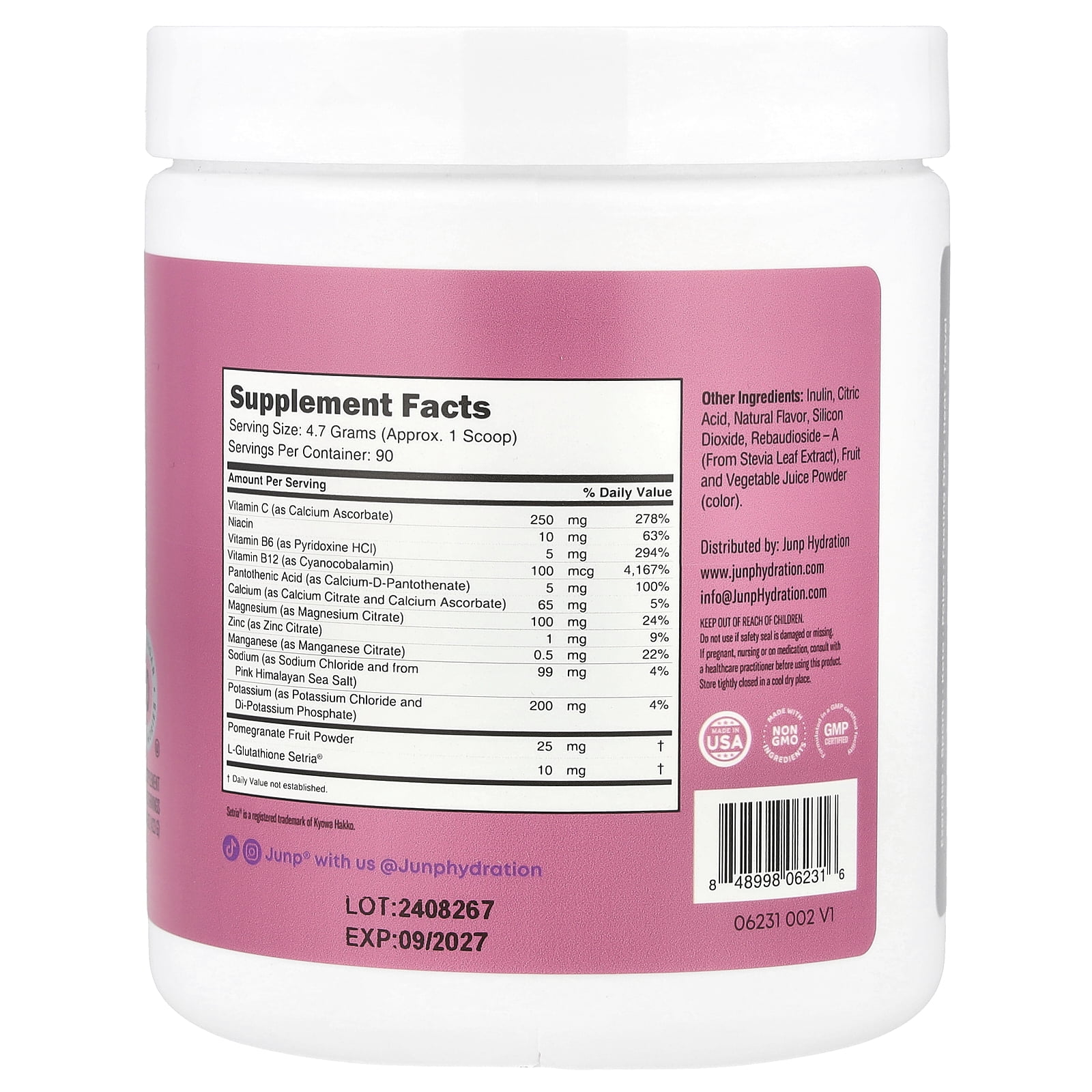 JUNP Hydration Electrolyte Powder, Electrolytes Drink Mix, Sugar Free, Gluten Free, 0 Calories, 0 Carbs, Keto Friendly, Non-GMO, Kosher, 90 Servings, Grape Flavored