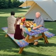 thumbnail image 3 of 3Pcs Cover Fitted with Covers Polyester Camping Camping Tablecloth W Elastic Reusable Outdoor Cloth for 6 Ft Rectangle Picnic Tables and Seats 72x30‘’, 3 of 7