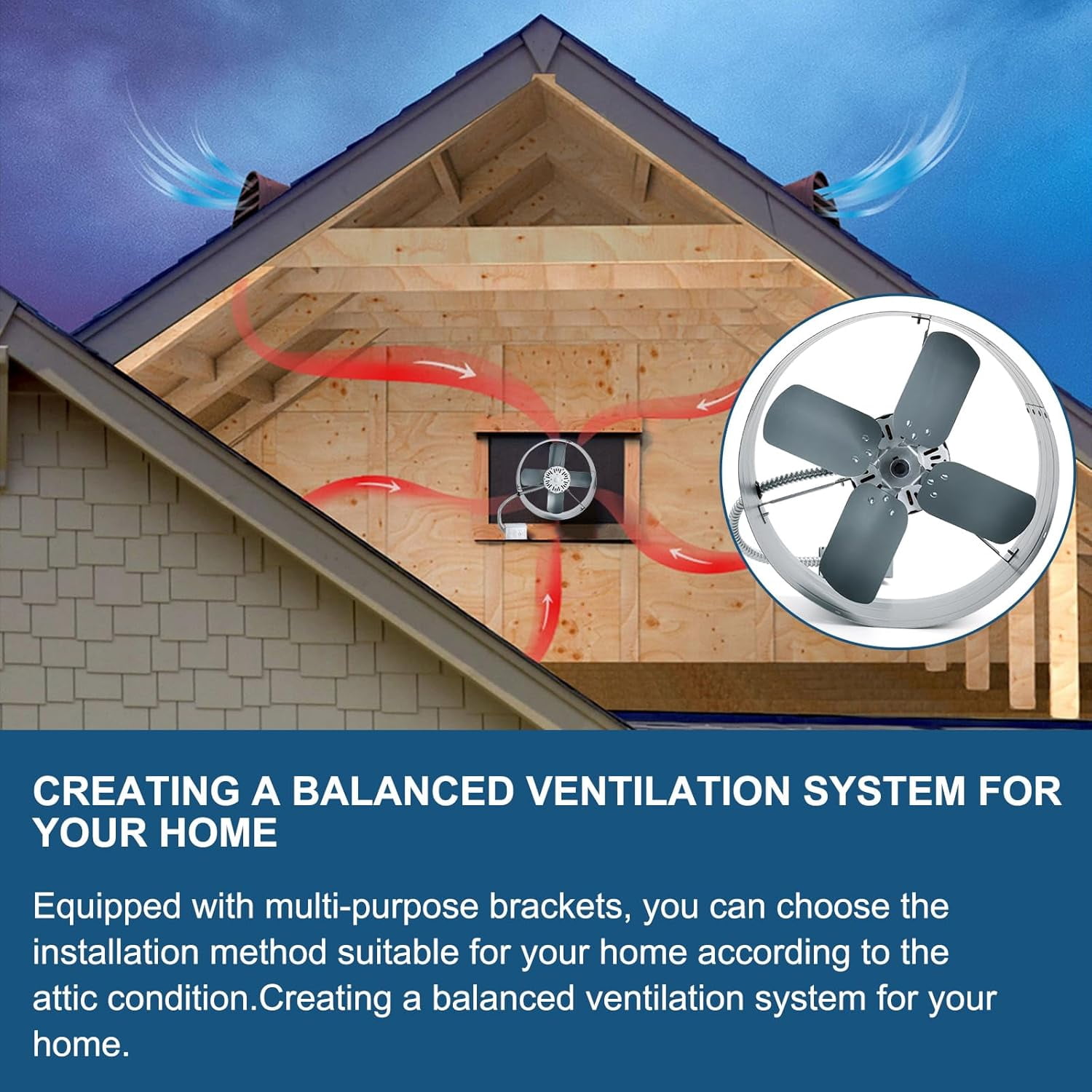 15" Gable Mount Vent Attic Fan,Exhaust Ventilation Fan with Adjustable Thermostat & Remote Control Switch for Gable,Home,Shed,Garage,Portable Building,1300CFM,1850 Sq.Ft Coverage Area.