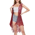 thumbnail image 2 of Boho Crochet Long Vest Top for Women Sleeveless Lace Cardigan Kimono Swimwear Cover Ups, 2 of 6