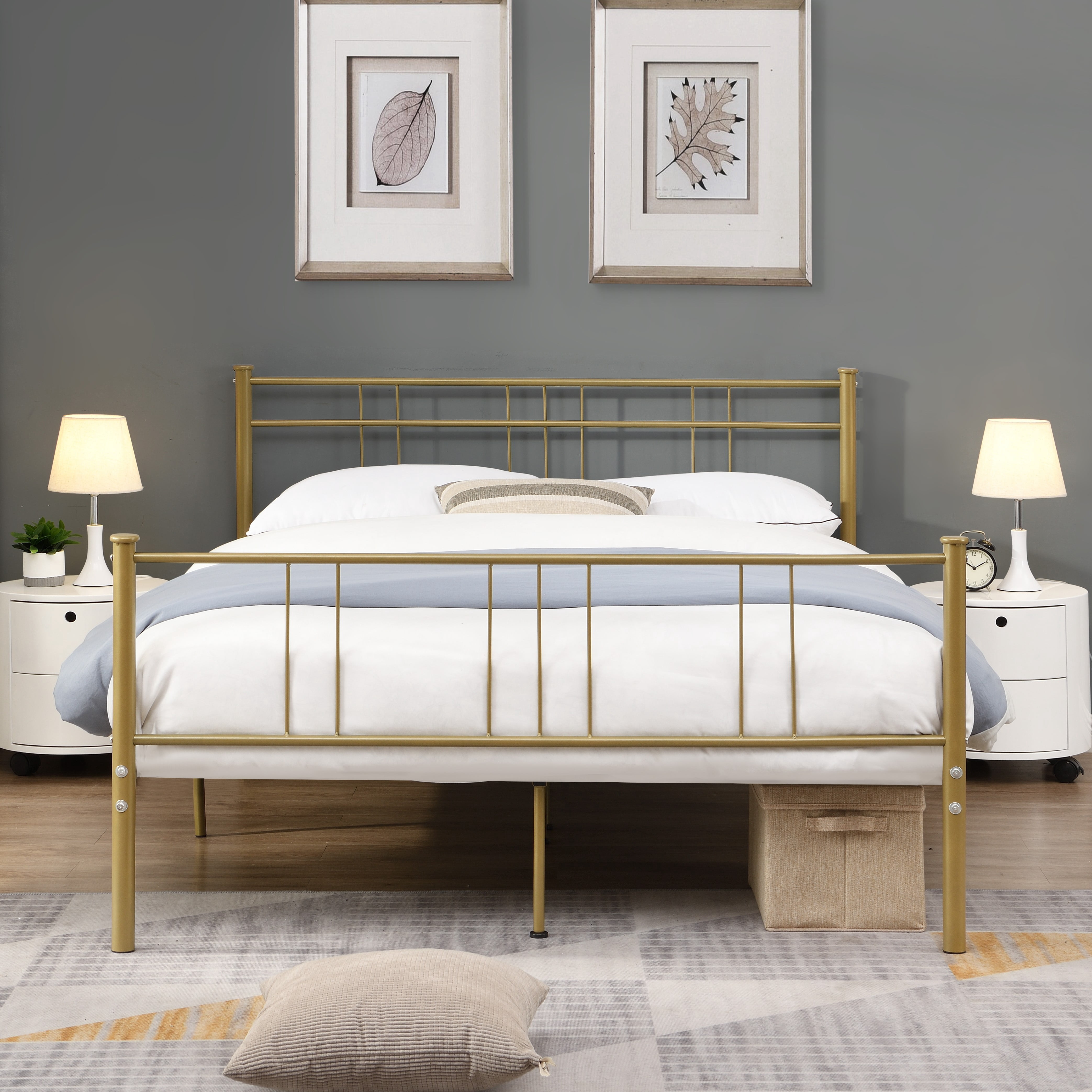 Metal Platform Bed Frame / Mattress Foundation / Noise-free and Non-slip Standard Steel Bed Platform /Modern Appearance / No Box Spring Needed /under The Bed Storage / 78"*56.7"*35.4", Gold