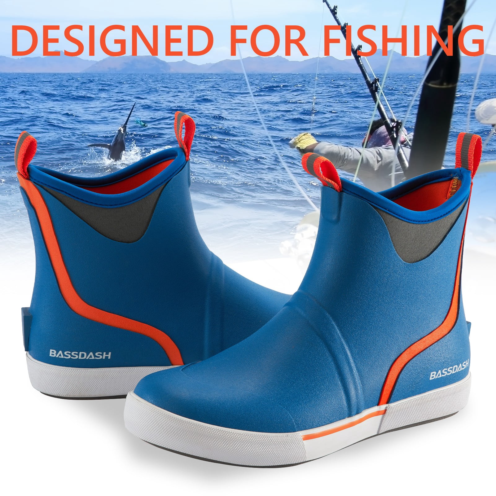 BASSDASH Men’s 6" Waterproof Deck Boots with Breathable Lining Anti-slip Neoprene Rubber Ankle Rain Boots for Fishing Boating