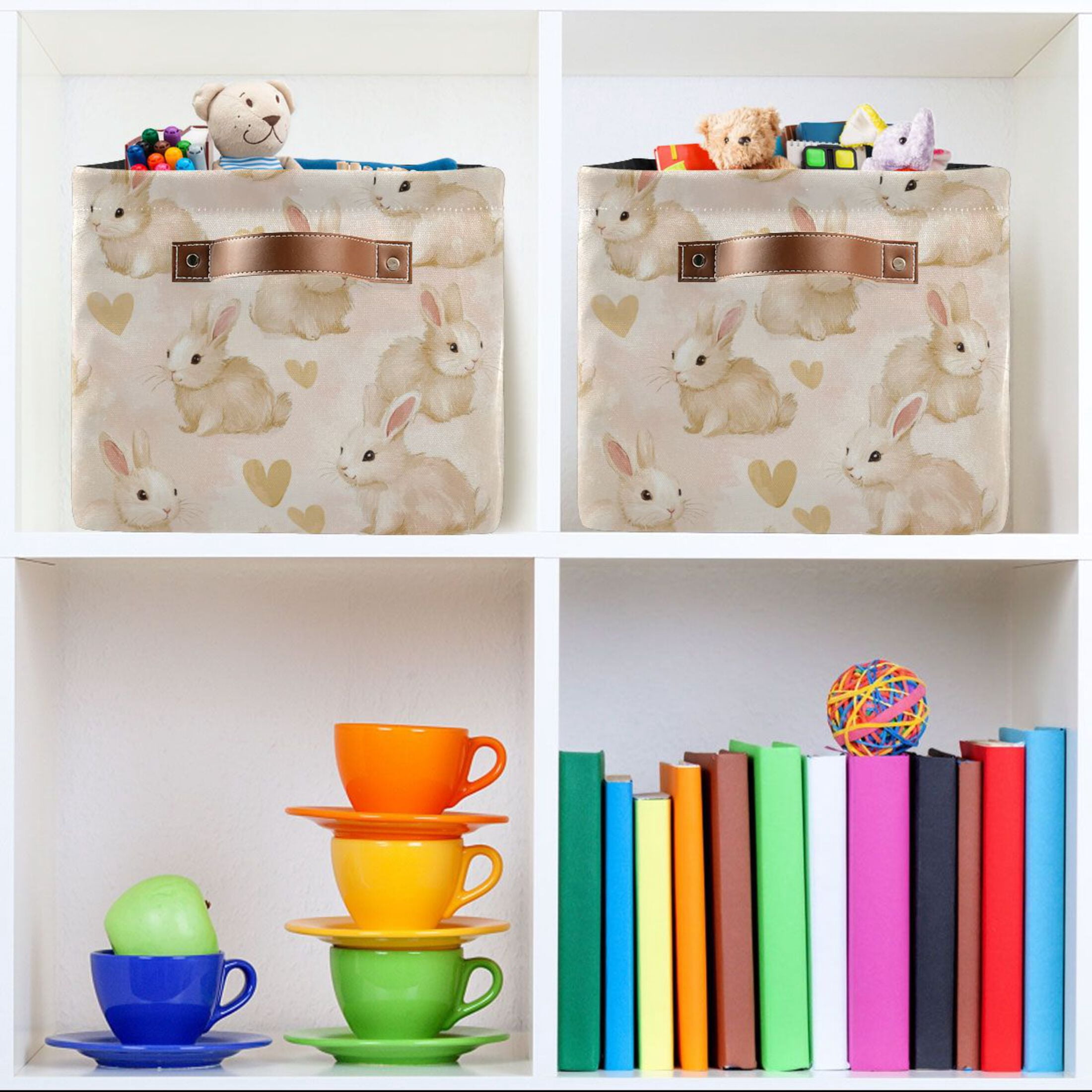 Small Bunnies Foldable Storage Basket,Canvas Fabric Foldable Storage Bins with Handles Open Home Storage Bins Boxes for Toy Book Shelf Closet Baskets