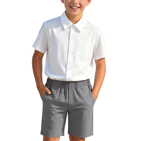 Mifsaly Kids Back To School Uniform Sets Girls Boys Short Sleeve White Button Up Shirts and Shorts First Day Of School Casual 2 Piece Outfits