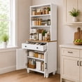 thumbnail image 2 of SESSLIFE Pantry Cabinet, 63" H Kitchen Pantry Storage Cabinet with 3 Open Shelves, Drawer & Adjustable Bottom Storage, Wood Kitchen Pantry Cabinet for Dining Room Living Room, White, 2 of 8