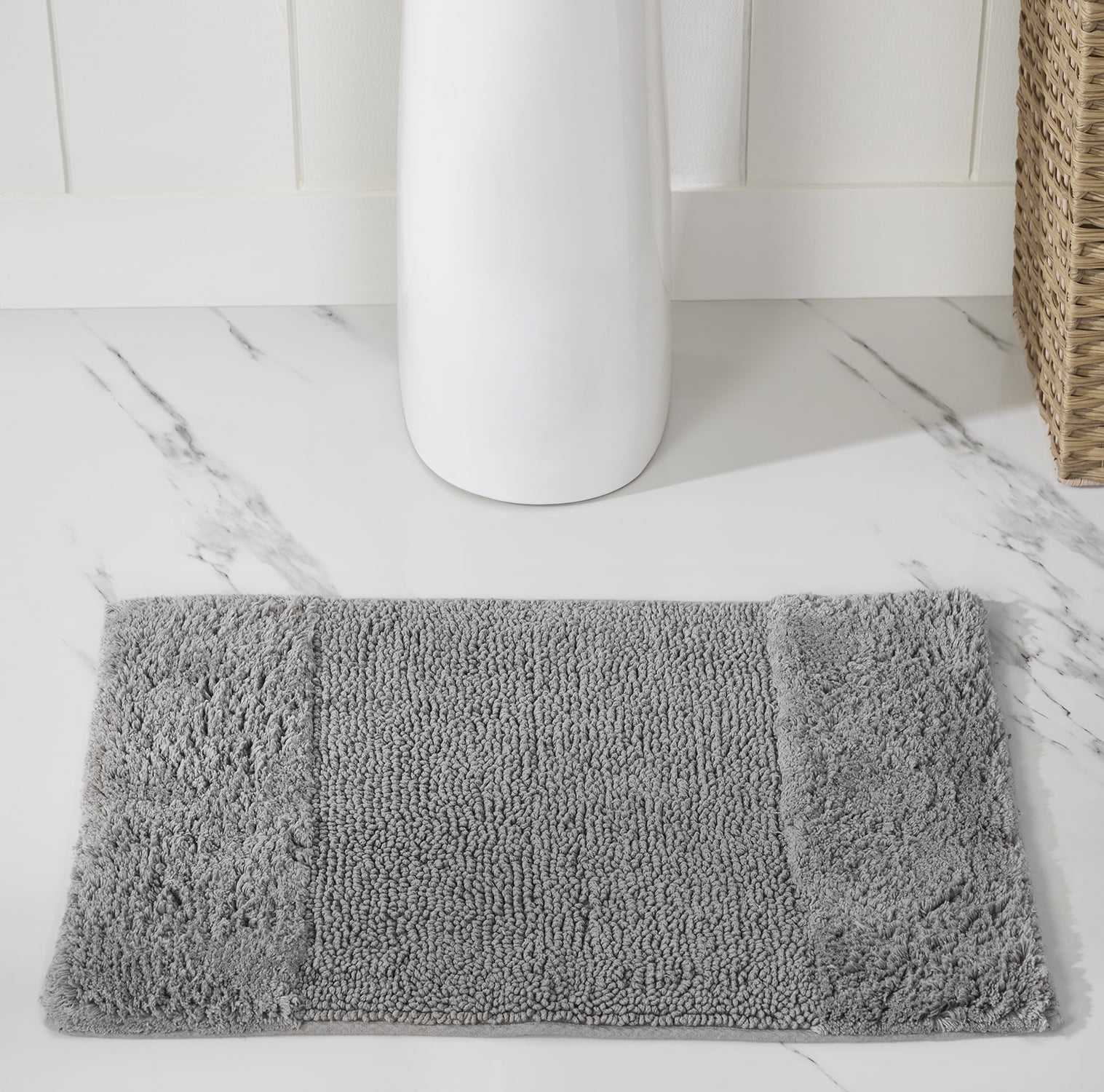 Better Trends 3 Piece Bathroom Rug Set, 100% Cotton, Extra Soft Tufted Bath Mat, Water Absorbent & Non Slip Bath Rug, (Gray) Granada Collection