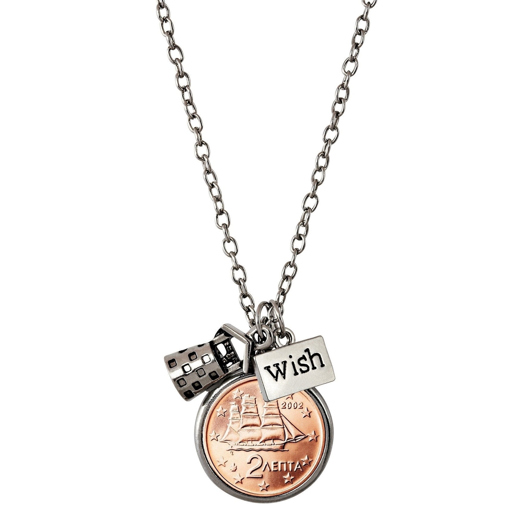 American Coin Treasures Greek 2 Euro Coin Wishing Well Pendant Necklace
