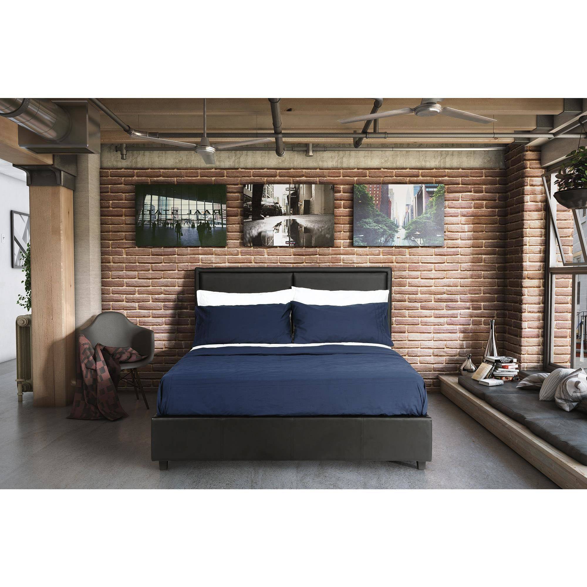 Upholstered Headboard Faux Leather Bed Full Frame Black Bedroom Upholstered Headboard Faux Leather Bed Full Frame Black Bedroom Furniture New