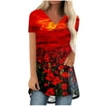 thumbnail image 2 of Womens Plus Size Tops,Womens Blouses,Women's Fashion Casual V-Neck Flower Loose Painting Painting Short Sleeve T-Shirt Top Blouse Shirt, 2 of 5