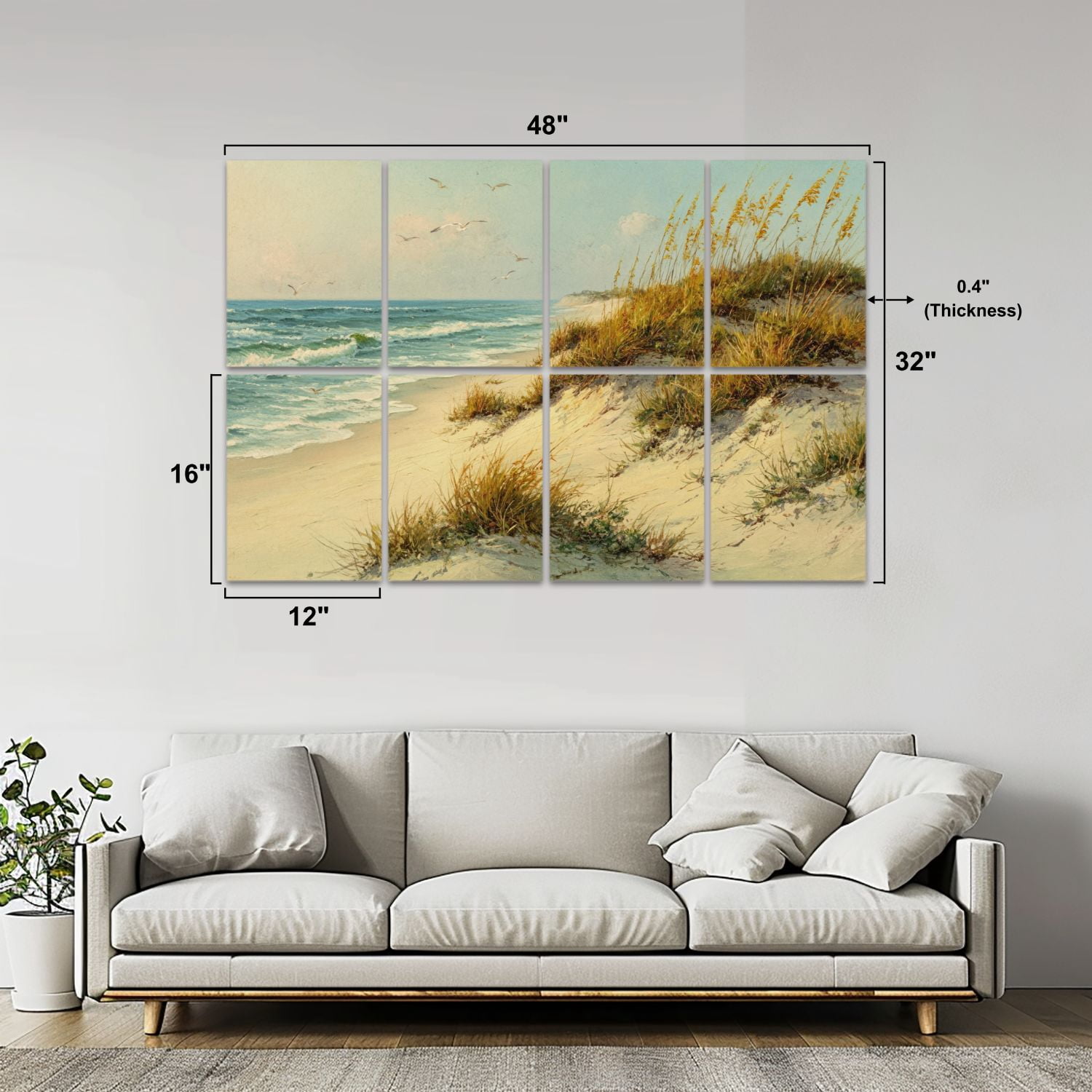 Coastal 8 Pack Art Acoustic Panels Sound Absorbing Soothing Beach Pale Dunes Gentle Ocean Breeze Decorative Soundproof Wall Panels Self Adhesive for Nursery Game Room Bedroom 48"x32"