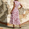 thumbnail image 5 of VBVC Women's Floral V-Neck Ruffle Sleeve Maxi Dress,Ladies Smocked Waist Boho A-Line Long Dress,Summer Flowy Tiered Beach Party Midi Dress For Women,Pink,S-3XL, 5 of 7