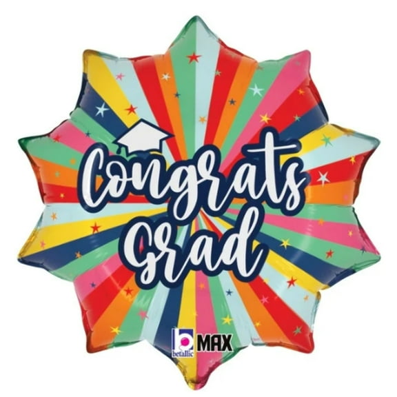 18" CONGRATS GRAD BURSTING Colors Balloon • Party Supplies Decorations Foil Mylar Balloon