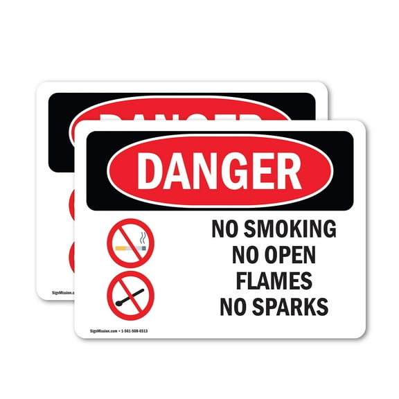 (2 Pack) No Smoking No Open Flames No Sparks OSHA Danger Sign