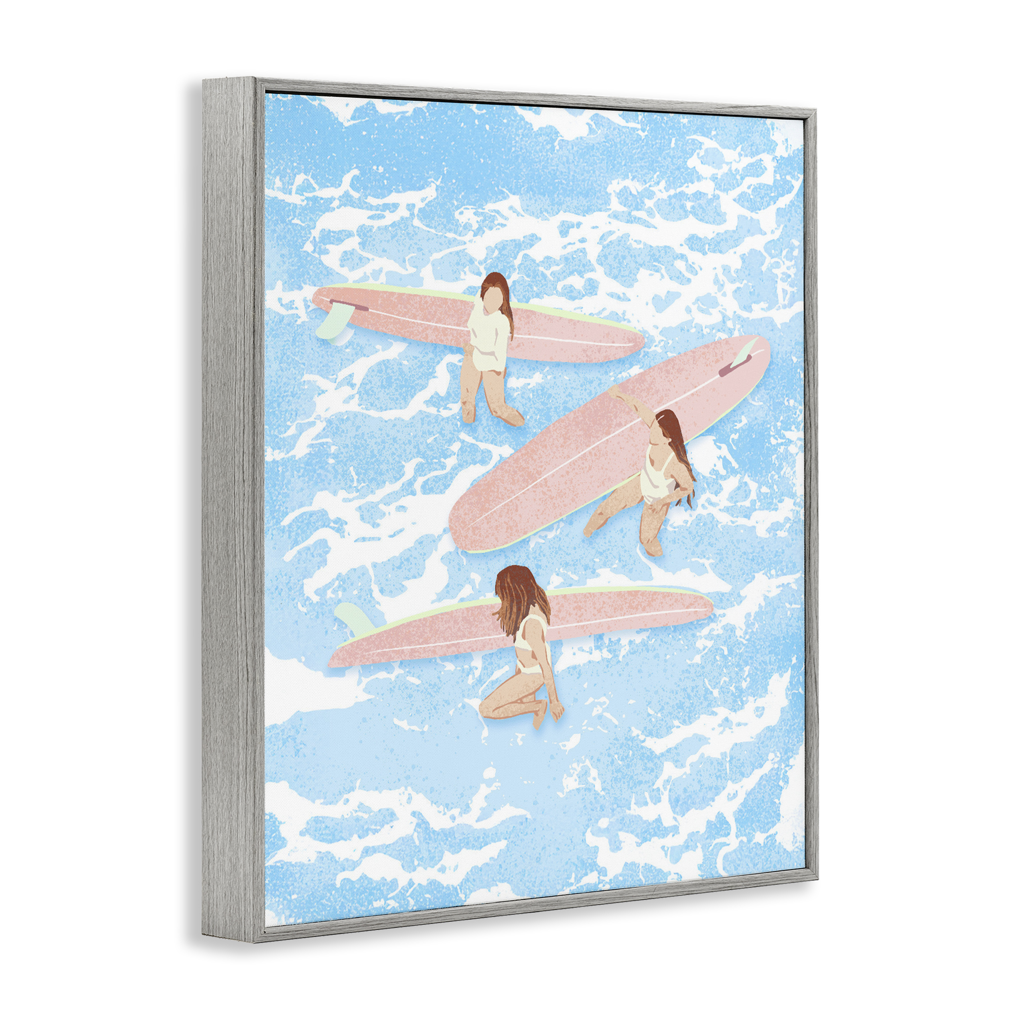 Surfing Girls Trio Gray Framed Giclee Art, design by Ziwei Li